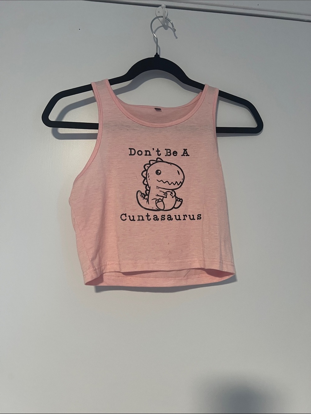 Pink Graphic Crop Tank Top with Dino Slogan